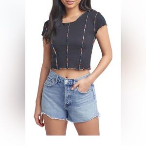 NWT Splendid | Women’s Multicolored Seam Crop Top Shirt W/ Free Scrunchie